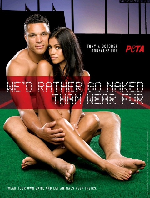 American football player Tony Gonzalez (Atlanta Falcons) and his wife get nude for PETA