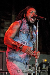 Lejon Witherspoon of Sevendust performing center stage in Philadelphia Pennsylvania at The Mann Music Center   Photo:: Steve Trager